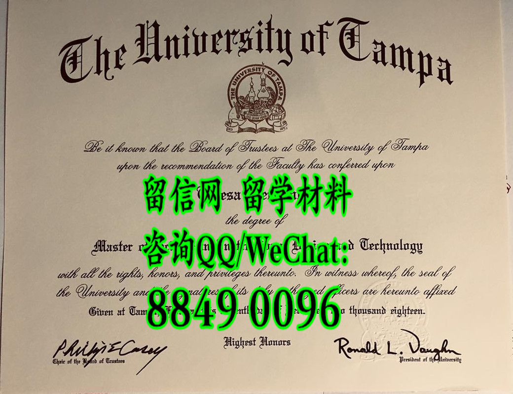 美国坦帕大学毕业证模版，University of Tampa diploma certificate